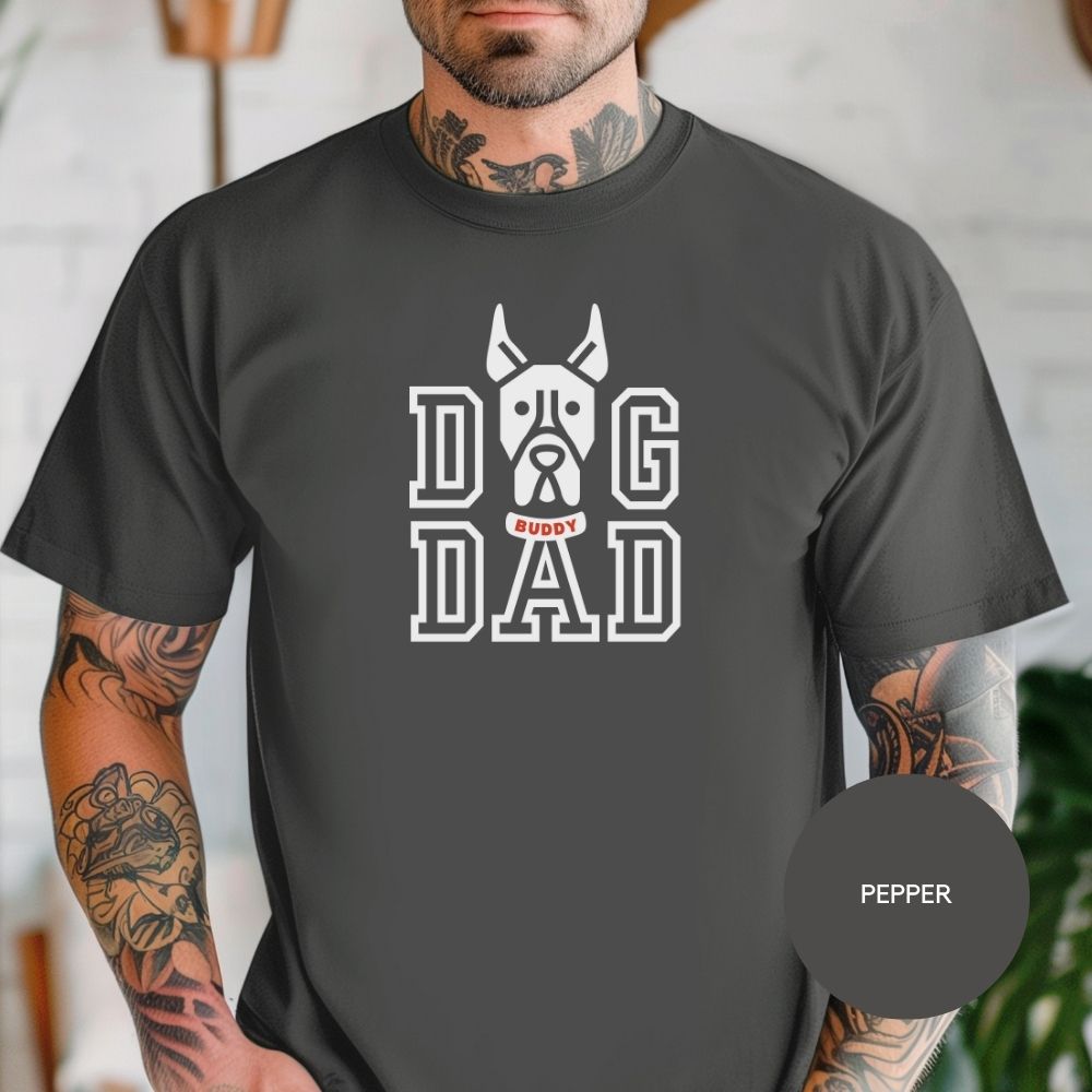 Personalized Great Dane Dog Dad T-Shirt, Comfort Colors 1717, Crewneck Neckline