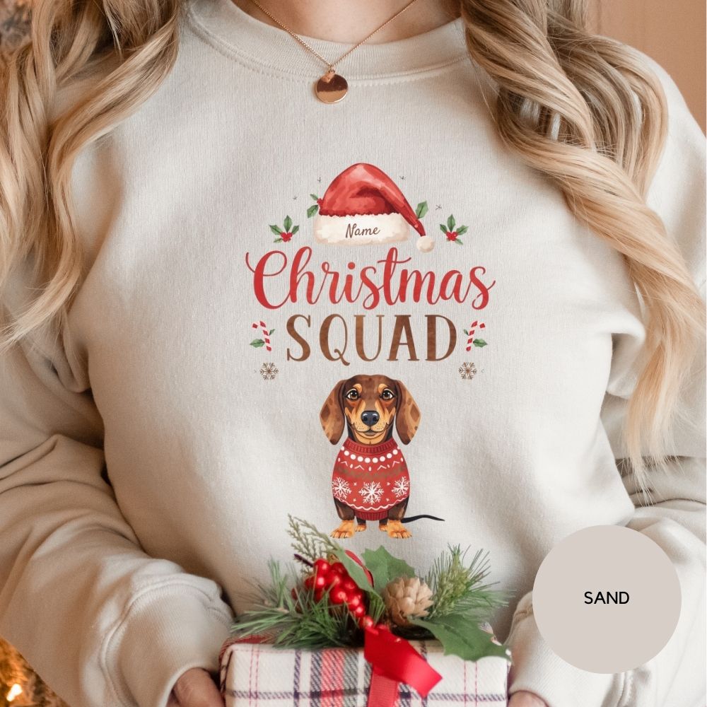 Personalized Dachshund Christmas Sweatshirt, Family Matching Christmas Squad