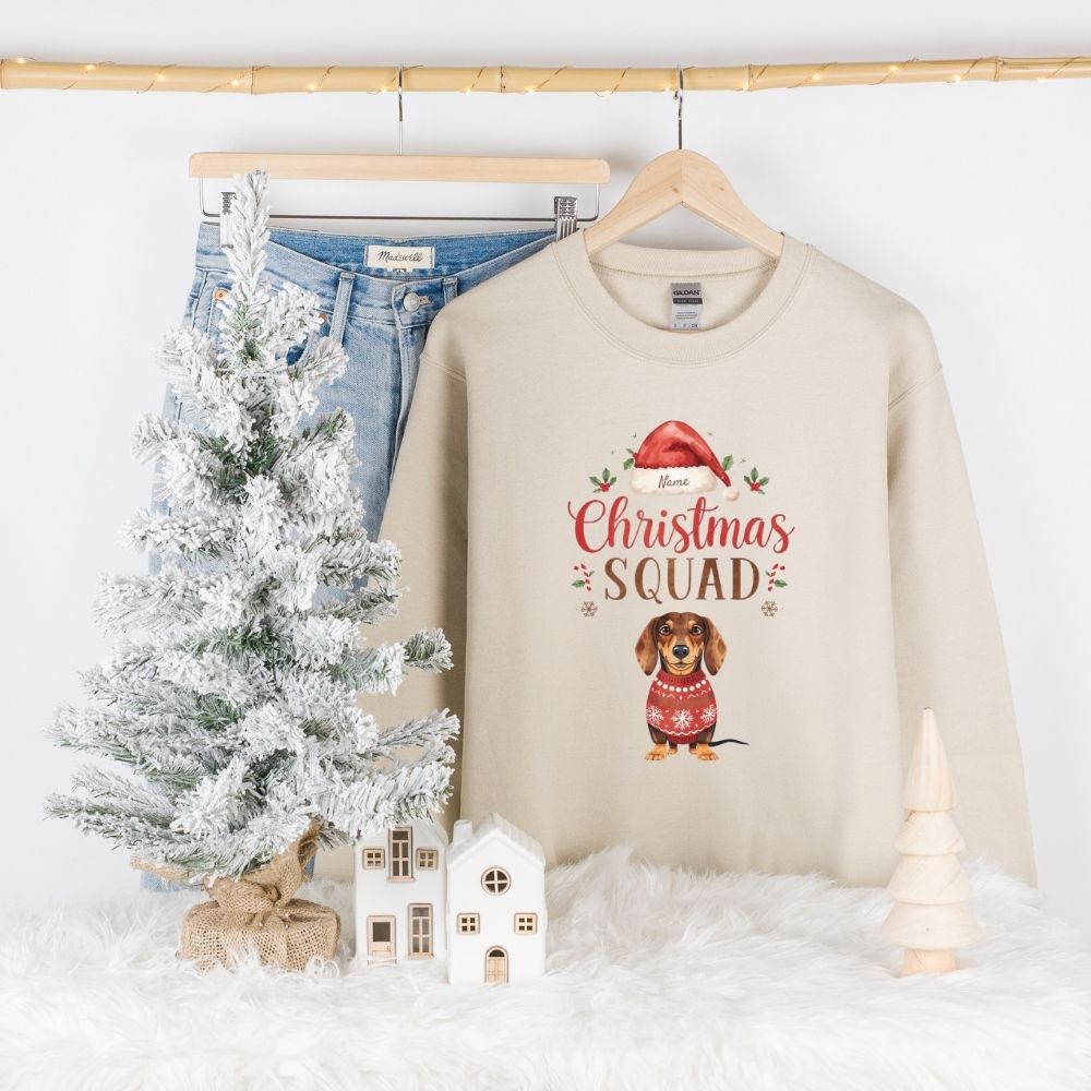Personalized Dachshund Christmas Sweatshirt, Family Matching Christmas Squad