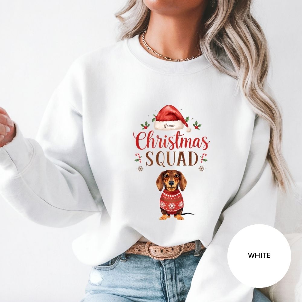 Personalized Dachshund Christmas Sweatshirt, Family Matching Christmas Squad