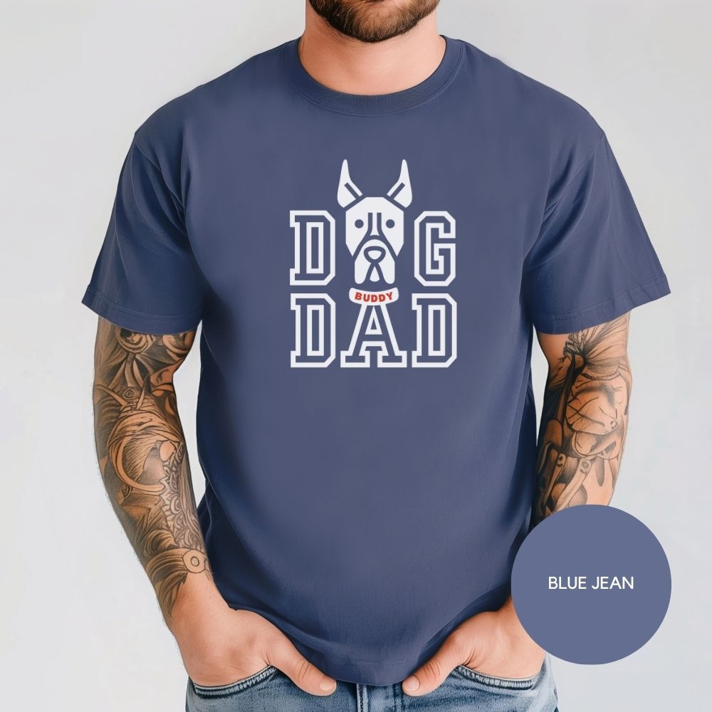 Personalized Great Dane Dog Dad T-Shirt, Comfort Colors 1717, Crewneck Neckline