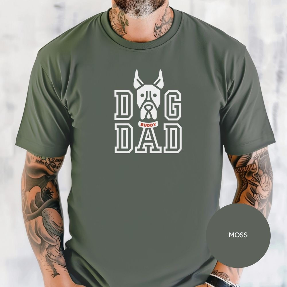 Personalized Great Dane Dog Dad T-Shirt, Comfort Colors 1717, Crewneck Neckline