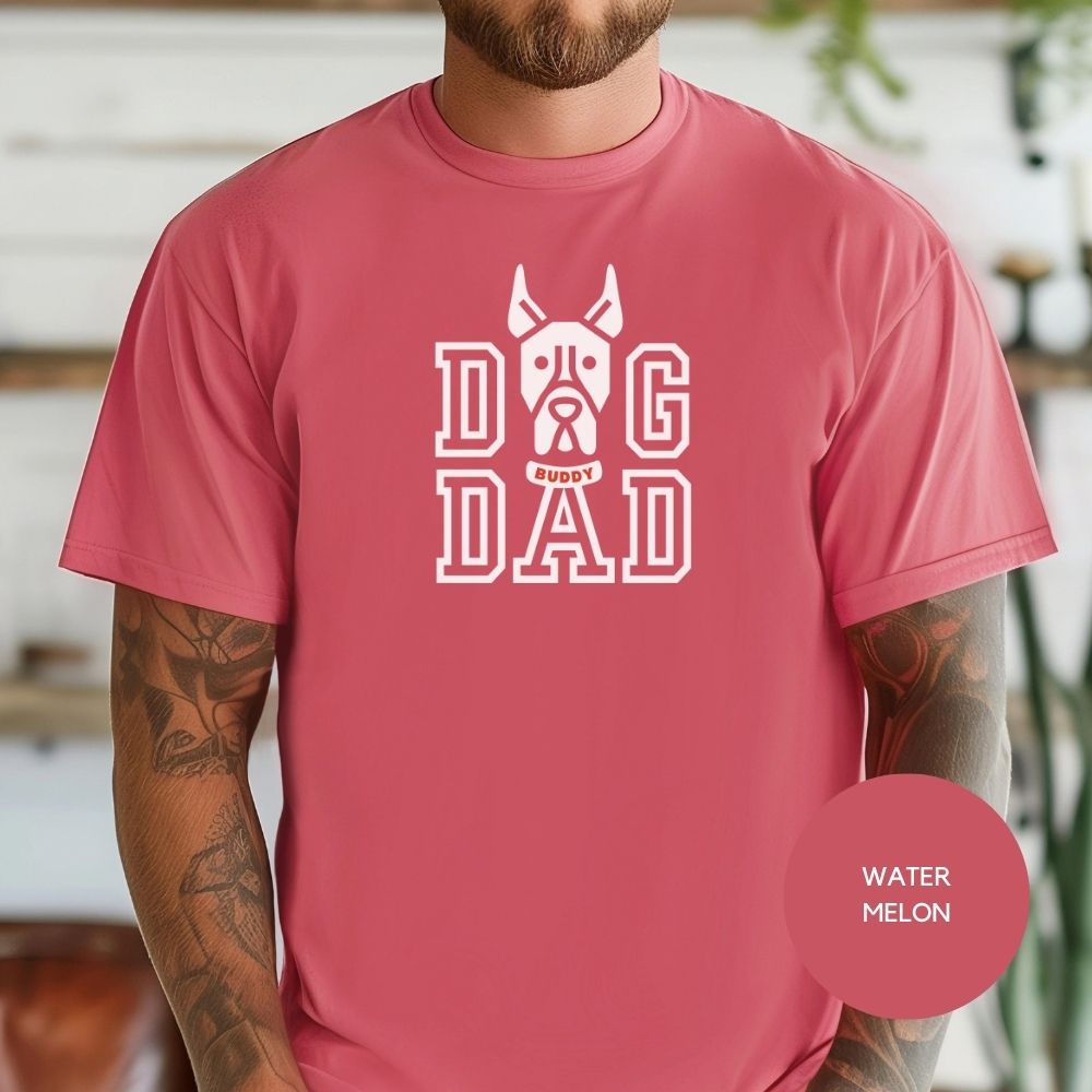 Personalized Great Dane Dog Dad T-Shirt, Comfort Colors 1717, Crewneck Neckline