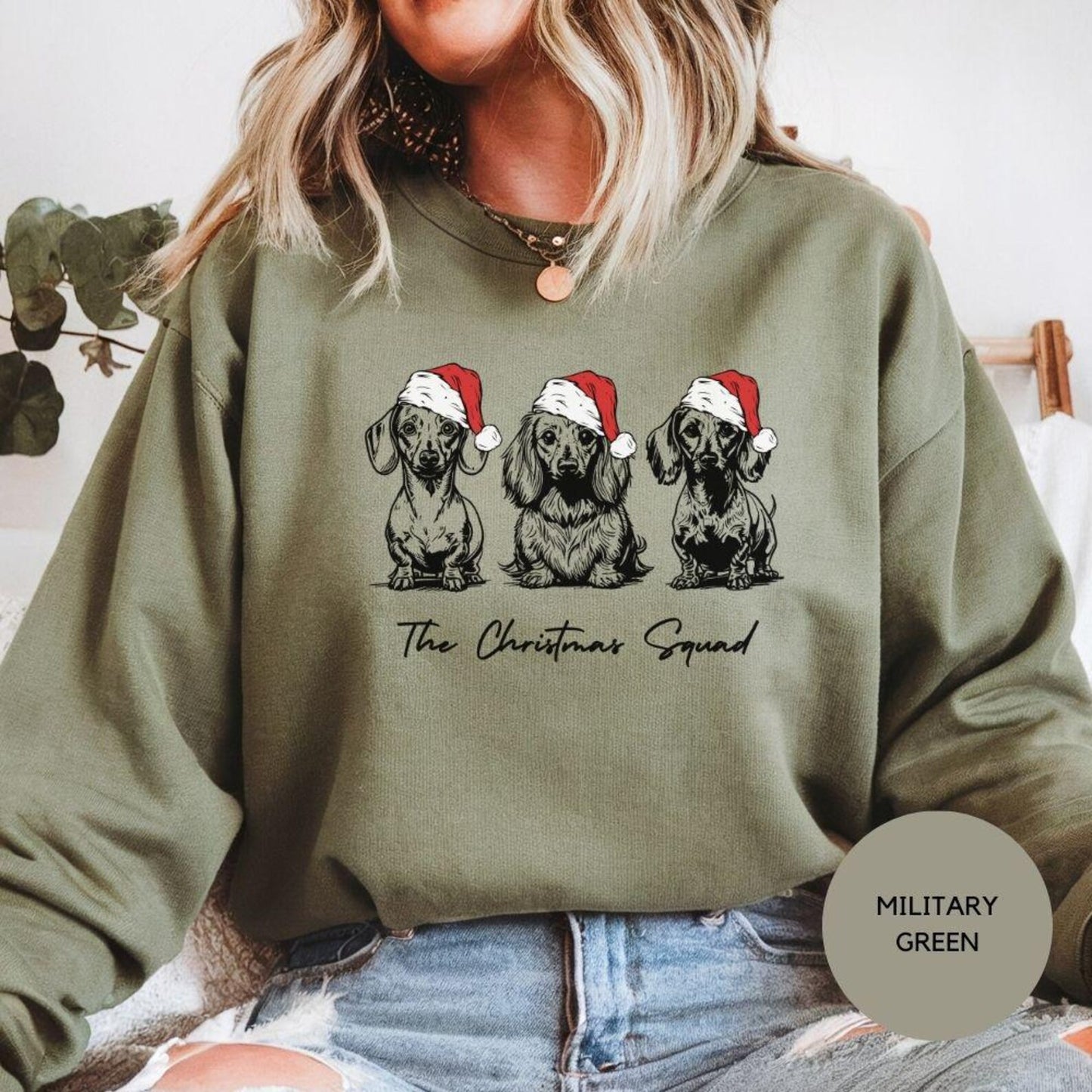 Dachshund Christmas Sweatshirt, The Christmas Squad Doxie Crewneck