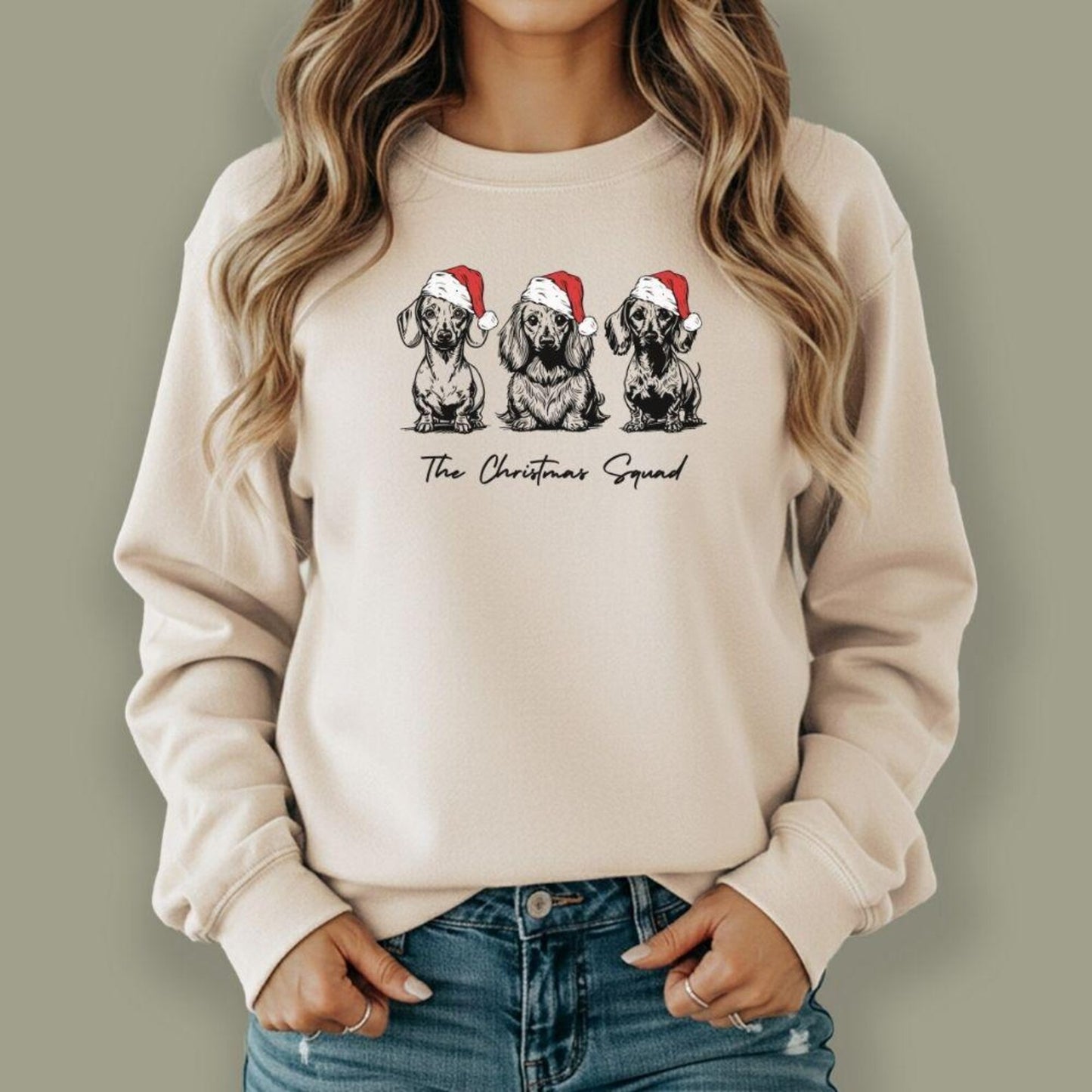 Dachshund Christmas Sweatshirt, The Christmas Squad Doxie Crewneck