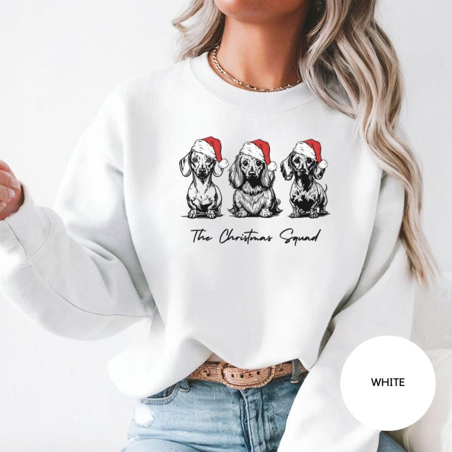 Dachshund Christmas Sweatshirt, The Christmas Squad Doxie Crewneck