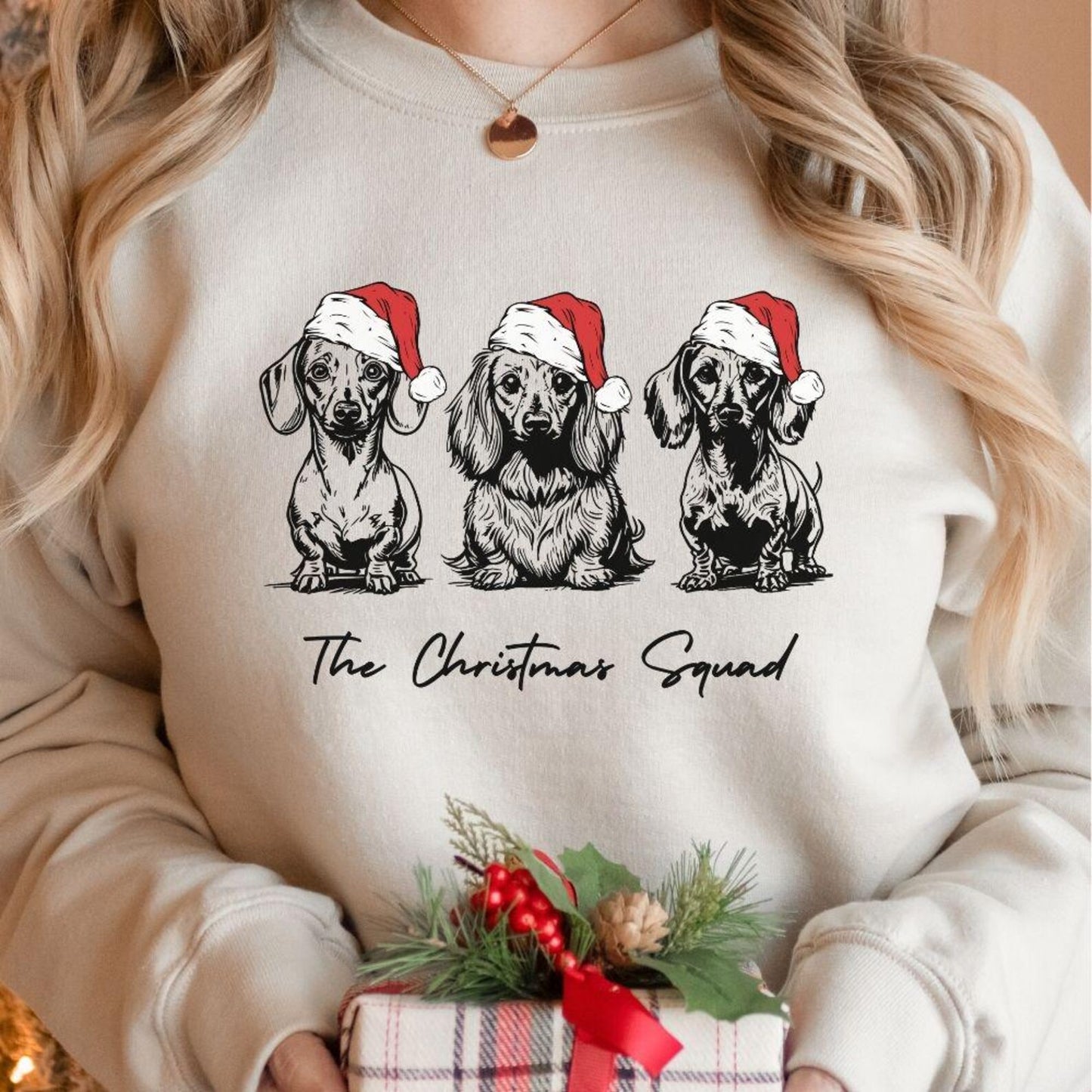 Dachshund Christmas Sweatshirt, The Christmas Squad Doxie Crewneck