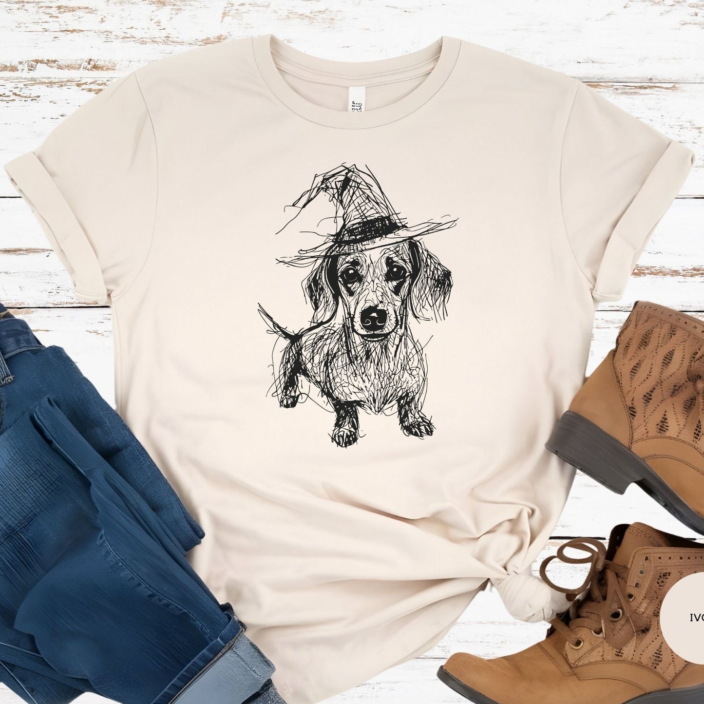 Dachshund Halloween Shirt, Sketch Doxie Witch Comfort Colors T-Shirt