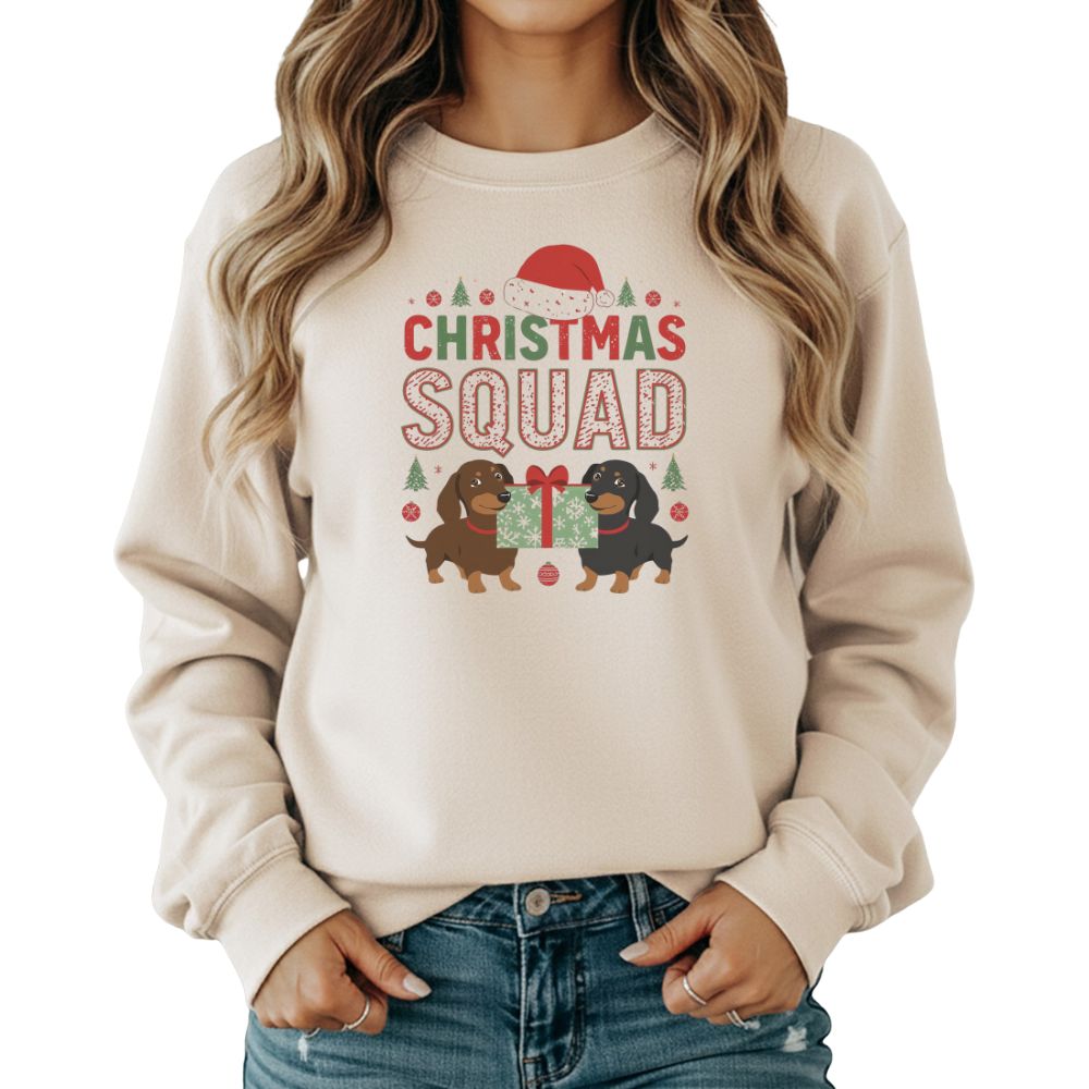 Dachshund Christmas Sweatshirt, Christmas Squad Holiday Crewneck