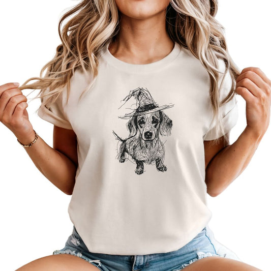 Dachshund Halloween Shirt, Sketch Doxie Witch Comfort Colors T-Shirt