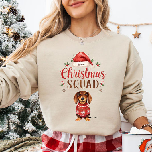 Personalized Dachshund Christmas Sweatshirt, Family Matching Christmas Squad