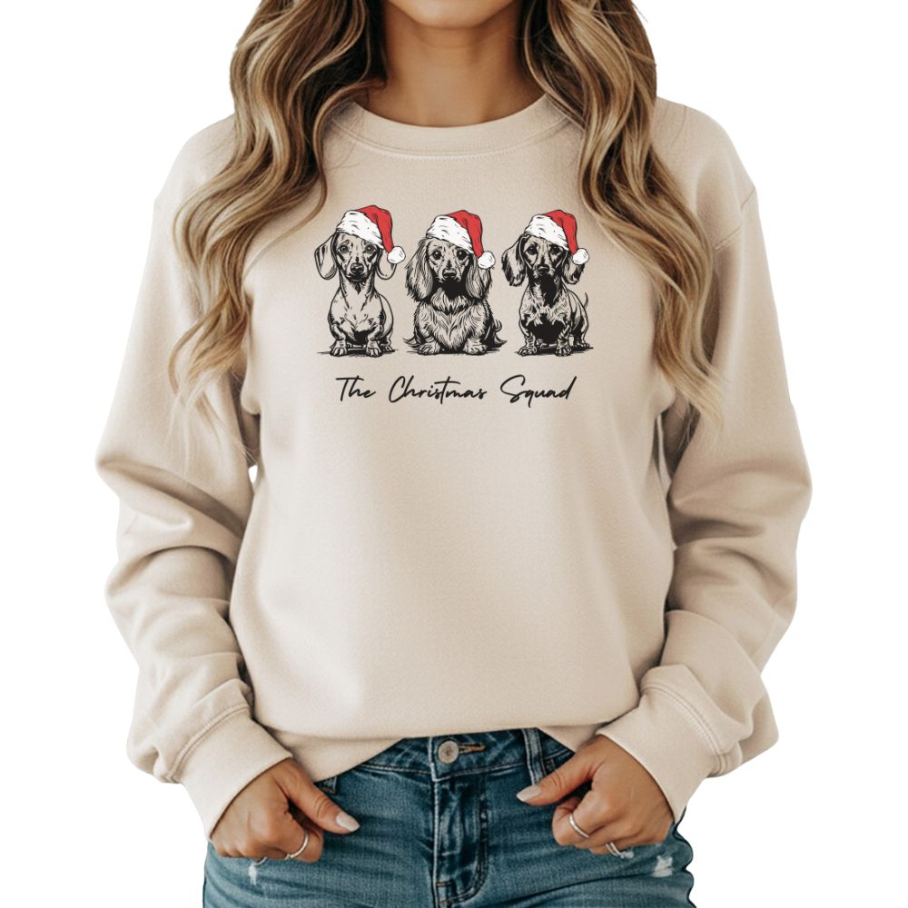 Dachshund Christmas Sweatshirt, The Christmas Squad Doxie Crewneck