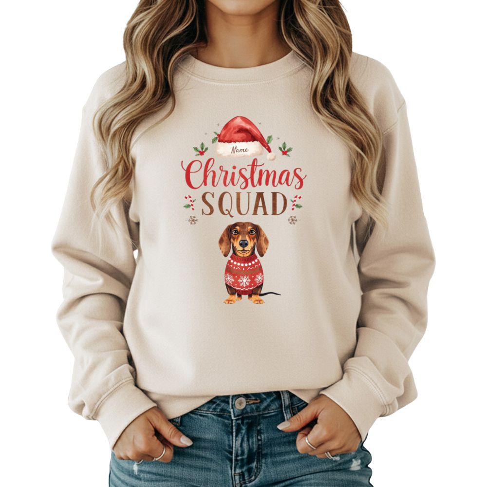 Personalized Dachshund Christmas Sweatshirt, Family Matching Christmas Squad