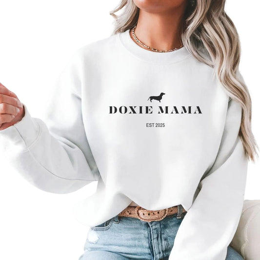 Personalized Doxie Mama Sweatshirt, Gift for Dachshund Lover, Crewneck Sweater